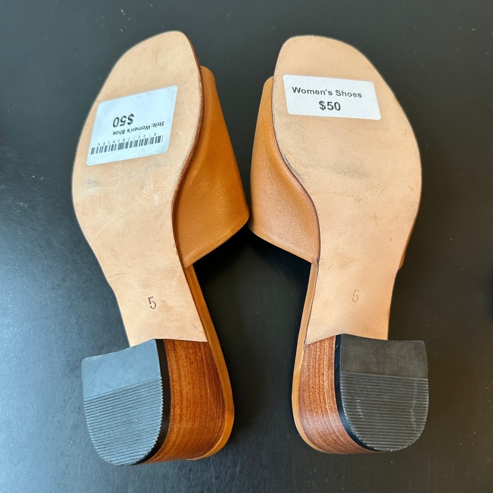Nisolo Women Tan Leather Block Heel Elizabeth Sandals Open Toe Mules Size 5 - Picture 6 of 6